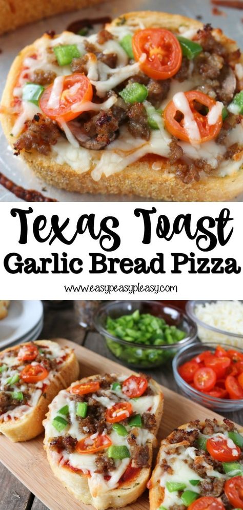 Toast Garlic Bread, Texas Toast Garlic Bread, Garlic Bread Pizza, Garlic Pizza, Toast Pizza, Texas Toast, Bread Pizza, Pizza Recipes Homemade, Supper Recipes