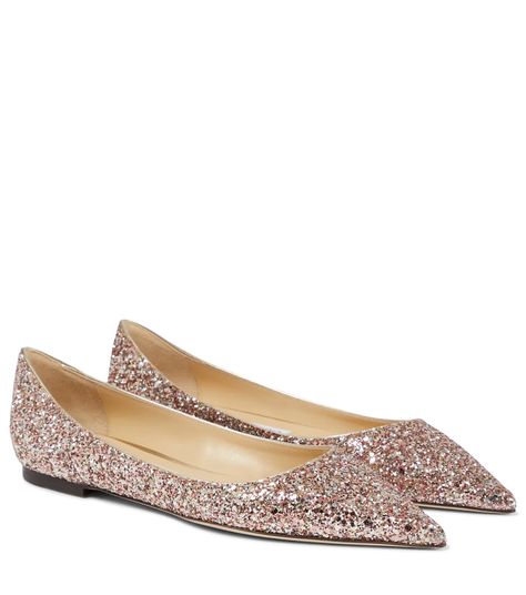 Jimmy Choo - Love glitter ballet flats | Mytheresa Jimmy Choo Flats, Glitter Ballet Flats, Glitter Flats, Suede Ballet Flats, Brown Flats, Athleisure Fashion, Pointed Toe Flats, Leather Ballet Flats, Jimmy Choo Shoes