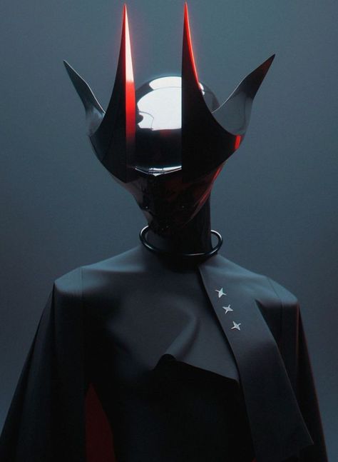 Futuristic Helmet Design, Helmet Aesthetic, Horned Helmet, Futuristic Outfits, Futuristic Helmet, Red Helmet, Cyberpunk City, Cyberpunk Character, Futuristic Fashion