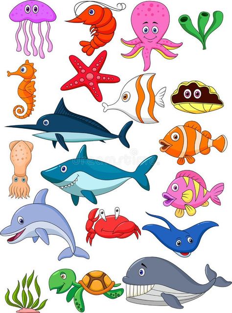 Cartoon Sea Animals Drawing, Marine Animals Illustration, Crab Picture, Water Animals Cartoon Images, Sea Creatures Clipart, Life Cartoon, Ocean Clipart Sea Creatures, Disney Princess Birthday Cakes, Fauna Marina