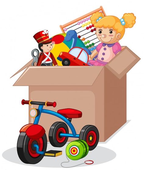 Cardboard box full of toys isolated | Free Vector #Freepik #freevector #toy-box #toy-car #car-cartoon #toy-packaging 76th Birthday, Paper Box Template, Donation Box, Cute Polar Bear, Cartoon Toys, Unicorn Toys, Toy Horse, Play Toys, Kid Toys