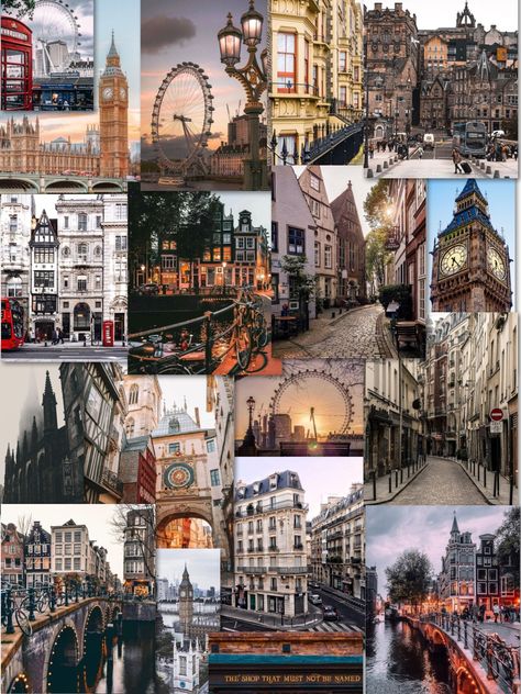 collage of beautiful towns and cities in Europe Europe Vision Board, Uk Collage Aesthetic, Wallpaper Travel Aesthetic, London Astethic Wallpaper, Europe Collage Wallpaper, Travel Collage Wallpaper, Europe Aesthetic Collage, Europe Collage, Aesthetic London Wallpaper