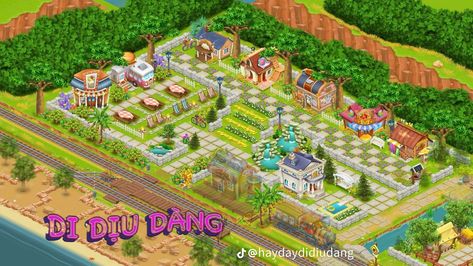 Hayday Town Design, Hayday Farm Design Ideas, Farm Design Ideas, Hay Day Design, Hayday Layout, Game Hay, Hayday Farm Design, Town Design, Hay Day