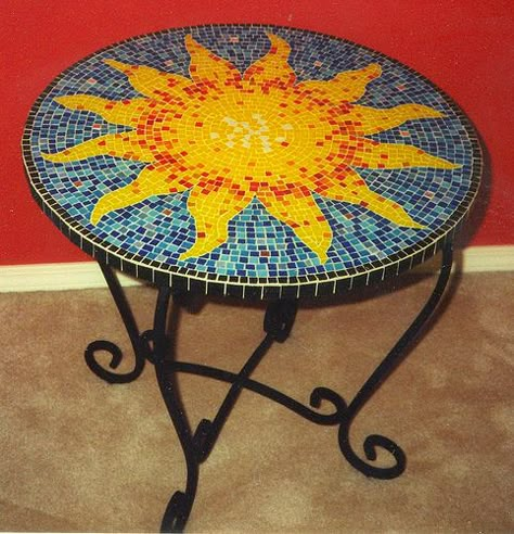 Sun Mosaic, Mosaic Furniture, Mosaic Tables, Mosaic Tray, Mosaic Flower Pots, Mosaic Table Top, Mosaic Art Projects, Mosaic Madness, Mosaic Tile Art