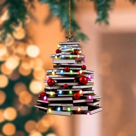 Bookshelf Ornament Ideas, Christmas Books Decorations, Book Lover Christmas Ornament, Book Tree Ornaments, Miniature Book Ornaments, Storybook Christmas Decorations, Book Christmas Tree Ornaments, Book Club Christmas Ornaments, Book Lover Ornament