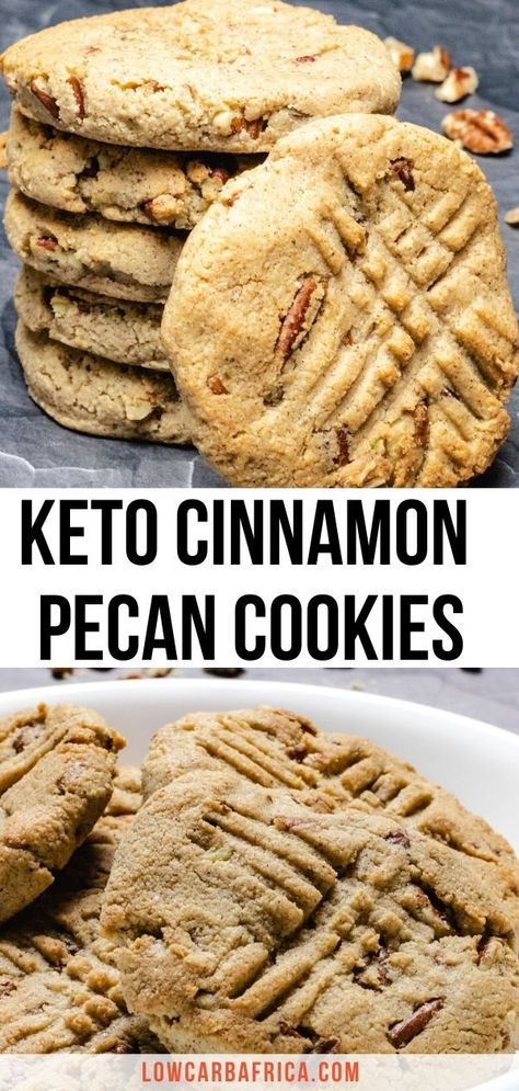 Indulge in this delicious low carb cinnamon pecan cookies made with almond flour, pecans, and a touch of cinnamon. Eat guilt-free and satisfy your cookie cravings! #lowcarb #lowcarbrecipe #lowcarbdiet #keto #ketorecipe #ketodiet #lchf #paleo #glutenfree #sugarfree #christmas #holiday #desserts #cookies | LowCarbAfrica.com Christmas Holiday Desserts, Holiday Desserts Cookies, Cookies Made With Almond Flour, Galletas Keto, Low Carb Desserts Easy, Keto Cinnamon, Desserts Cookies, Cinnamon Pecans, Cinnamon Cookies