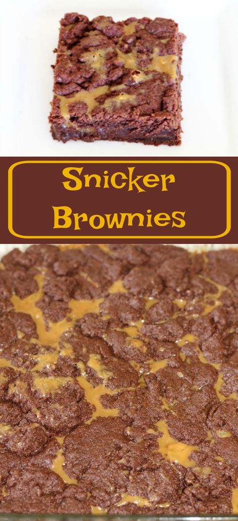 Snicker Brownies are a gooey delight! Chocolate and caramel lovers will go crazy over this dessert. Who doesn't like Snickers in dessert form!?!  This dessert is rich, gooey, and good.  The caramel marbling makes the dessert look very rich. Who can resist brownies, and then when caramel is added, that is just an added bonus.  The caramel in Snicker Brownies stretches out just like the caramel does when you eat a Snickers Candy Bar. As you cut them and eat them the caramel just stretches out. Snicker Brownies Recipe, Snicker Bars, Snickers Bars Recipe, Snicker Brownies, Yummy Bars, Snickers Candy Bar, Snickers Candy, How To Melt Caramel, Chocolate And Caramel