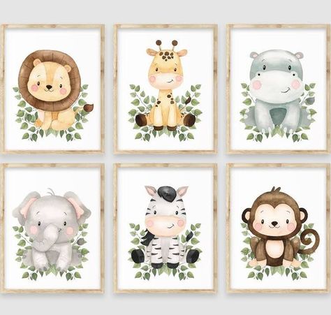 Jungle Animal Nursery, Nursery Ideas Boy, Koala Nursery, Moldes Para Baby Shower, Gold Nursery Decor, Baby Nursery Wall Decor, Jungle Animals Nursery, Safari Baby Animals, Grey Nursery Decor