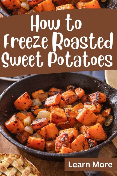 Learning how to freeze roasted sweet potatoes is a great way to preserve their flavor, nutritional value and avoid waste. This article will discuss the best sweet potatoes to choose which increases the quality of the frozen potato. In addition, we'll explain each step in complete detail, the different types of containers, how to thaw them, reheat and ideal ways to use them. Best Sweet Potatoes, Easy Bbq Side Dishes, Roasted Sweet Potato Cubes, Oven Roasted Sweet Potatoes, Freeze Sweet Potatoes, Bbq Side Dishes, Reduce Food Waste, Sweet Potato Recipes, Perfect Side Dish