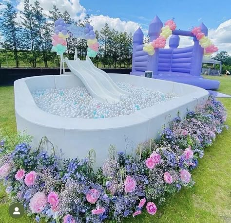 Ball Pit Wedding, Kids Party Hire, Ball Pit With Slide, Kids Party Rentals, Soft Play Area, Bouncy House, Paris Birthday, Kids Deco, Pastel Balloons