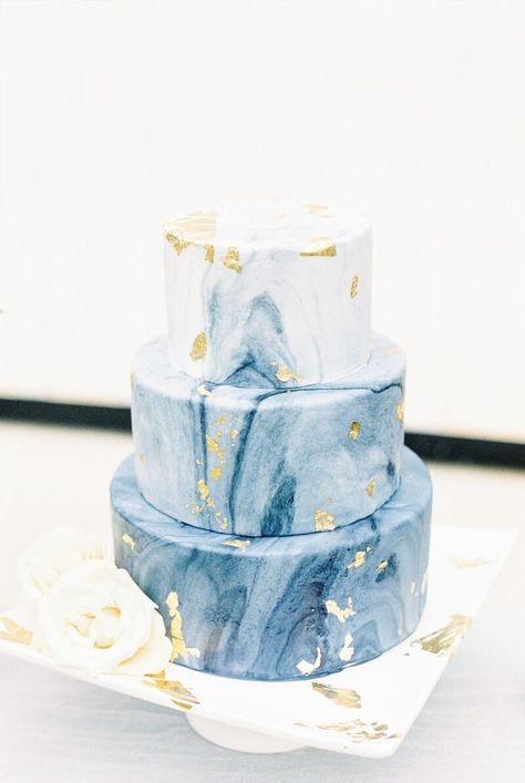 Blue Marble Cake, Gold Foil Wedding Cake, Wedding Cakes Blue, Gold Foil Wedding, Blue Cakes, Marble Cake, Gold Wedding Cake, Wedding Cake Inspiration, Beautiful Wedding Cakes