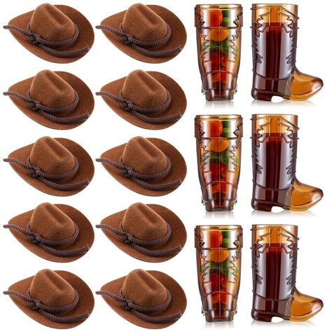 PRICES MAY VARY. Package Information: this set comes equipped with 10 pcs of cowboy boot glasses and 10 pcs of cowgirl hats; It's a complete shot glasses party package that brings an unforgettable, cowboy styled celebrations Versatile Use: not just for drinks, these cowgirl boot shot glasses can serve multiple purposes; They can be applied as creative cake decorations or filled with candies or small gifts; Whether it's for a party or simply a fun decorative addition to your home, these boots wil 21st Cowgirl Party Western Theme, Shots With Cowboy Hats, Western Style Mini Hat For Western-themed Events, Cowgirl Boot Shot Glasses, Boot Shot Glasses, Western Party Centerpieces Amazon.com, Western Party Decorations, Cowgirl Themed Birthday Party Amazon.com, Hats Cowboy