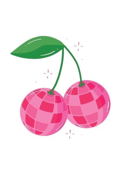 Cherry Disco Ball, Disco Ball Sticker, Cherry Disco, Cherry Drawing, Diy Tote Bag Design, Apple Berry, Cherry Tattoos, Retro Art Prints, Ball Aesthetic