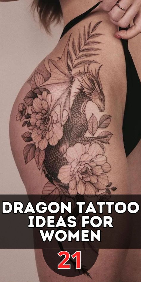 Find inspiration with Dragon Tattoo Ideas for Women that include beautiful designs for the arm, back, and shoulder. Small Japanese and Chinese dragon tattoos offer cultural richness and aesthetic beauty. A red dragon tattoo on your thigh or spine can be a bold choice, while a leg simple design adds subtle elegance. Discover the perfect dragon tattoo for your style. Beautiful Dragon Tattoo, Dragon Tattoo Ideas For Women, Tattoos After Pregnancy, Traditional Japanese Dragon Tattoo, Dragon Tattoo With Flowers, Dragon Tattoo Shoulder, Nose Tattoo, Flower Side Tattoo, Contemporary Tattoo