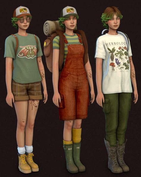 Stardew Valley Mods Clothes, Sims 4 Grunge Cc, Stardew Valley Outfits, Sims 4 Skills, Sims Lookbook, Los Sims 4 Mods, Nature Outfits, Sims Characters, Cc Sims4