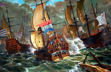 Four Days Fight - Naval battle between Dutch and English forces. Anglo-Dutch War. Tall Ships Art, Anglo Dutch Wars, Naval Battle, Maritime Painting, Navi A Vela, Age Of Sail, Old Sailing Ships, Ship Of The Line, Maritime Art