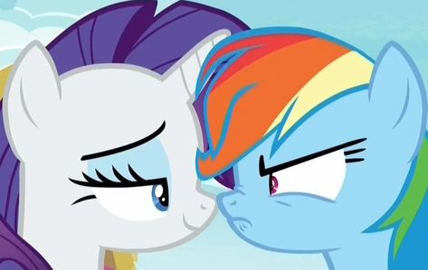 #2043426 - angry, bickering, boop, cropped, eye contact, female, frown, lidded eyes, looking at each other, mare, narrowed eyes, noseboop, nose to nose, nose wrinkle, pegasus, pony, ponyville, rainbow dash, rarity, safe, screencap, shipping fuel, smiling, smug, smugity, the end in friend, unicorn - Derpibooru - My Little Pony: Friendship is Magic Imageboard End In Friend, Rarity And Rainbow Dash, Eyes Looking At Each Other, Mlp Eyes, Nose Wrinkles, Lidded Eyes, Looking At Each Other, Mlp Base, My Little Pony Characters