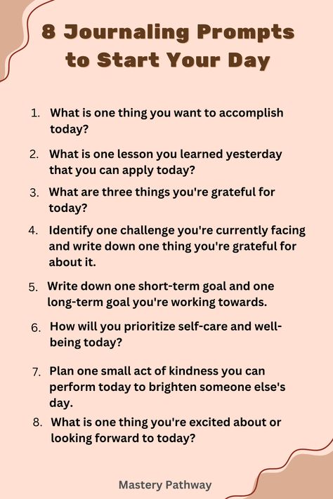 8 Journaling Prompts to Start Your Day Morning Journal Prompts For Productivity, Making Routines, Morning Gratitude Journal, Therapeutic Journaling, Morning Prompts, Positive Journaling, Morning Journal Prompts, Mindfulness Journal Prompts, Morning Journal