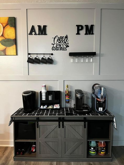 Am Pm Coffee Wine Bar, Coffee/wine Bar Ideas, Cute Apartment Ideas For Couples, Coffee/wine Bar, Alcohol Bar, Coffee With Alcohol, Liquor Bar, Cute Apartment, Coffee Bar Home