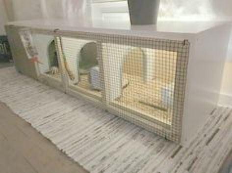 Indoor Rabbit House, Rabbit Hutch Indoor, Indoor Rabbit Cage, Diy Rabbit Hutch, Rabbit Enclosure, Kallax Hack, Bunny Hutch, Ikea Kallax Hack, Bunny Room