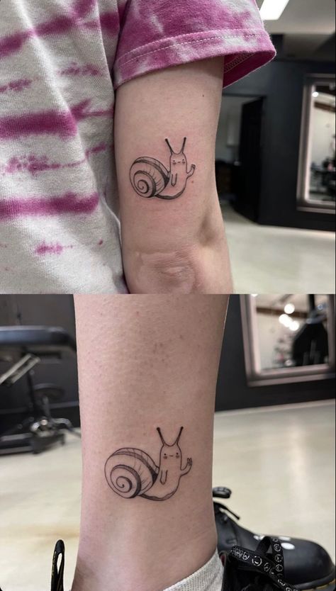 Two Snails Tattoo, Snail Tattoo Placement, Matching Snail Tattoo, Frog And Snail Tattoo, Tiny Snail Tattoo, Snails Tattoo, Snail Tattoos, Mustache Tattoo, Snail Tattoo