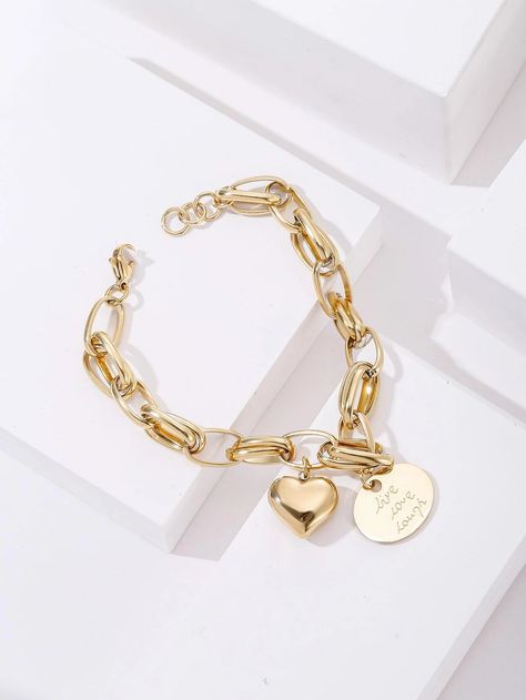 Charms Bracelet Gold, Gold Bracelet With Charms, Disney Charm Bracelet, Link Jewelry, Silver Jewelry Accessories, Stainless Bracelet, Pretty Jewelry Necklaces, Expensive Jewelry Luxury, Ankle Jewelry