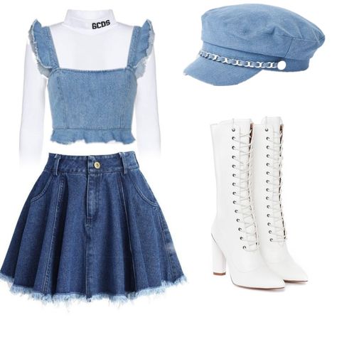 How I would style you Airport Outfit Kpop Dr, Cute K Pop Outfits, Blue Outfit Concert, Blue Kpop Outfit, Kpop Stage Outfits Polyvore, Kpop Soloist Outfit, Race Outfit, Bratz Inspired Outfits, Sweet Clothes