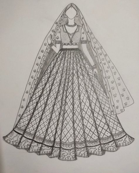 Fashion illustration Bridal Lehenga Illustration Sketches, Bridal Lehenga Sketch, Dress Illustration Art, Bride Fashion Illustration, Aline Dresses, Illustration Indian, Logo Design Inspiration Vintage, Designer Sketches, Fashion Designing Course