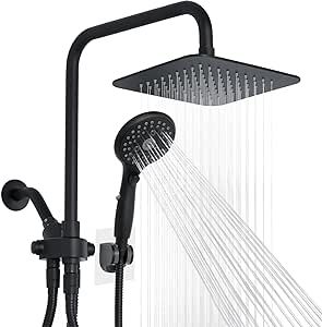 VXV 8'' High Pressure Rainfall Shower Head with 6 Function Handheld Shower Spray, Dual Shower Head Combo with Adjustable Slide Bar, Luxury Matte Black Bar Luxury, Double Shower Heads, Shower Spray, Waterfall Shower, Dual Shower Heads, Double Shower, Fixed Shower Head, Tall People, Slide Bar