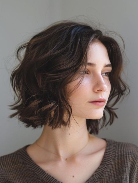 Explore Trendy Wavy Bob Haircuts for a Chic and Stylish Look in 2024 Short Wavy Haircuts With Curtain Bangs, Shoulder Length Wavy Hairstyles For Women, Full Face Bob Haircut, Short Bob For Wavy Hair, Shaggy Bob Wavy Hair, Bob On Wavy Hair, Chin Length Hair Wavy, Italian Bob Haircut Wavy, Women’s Bob Haircut