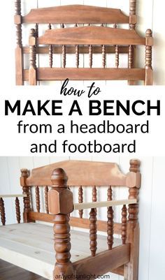 Bench From Headboard And Footboard Old Bed Frames, Bench Made From Bed Frame, Twin Bed Bench Diy, Bench Made From Headboard And Footboard, Bench From Headboard And Footboard, Bed Frame Bench Diy, How To Make A Bench, Bedframe Bench, Upcycled Bench