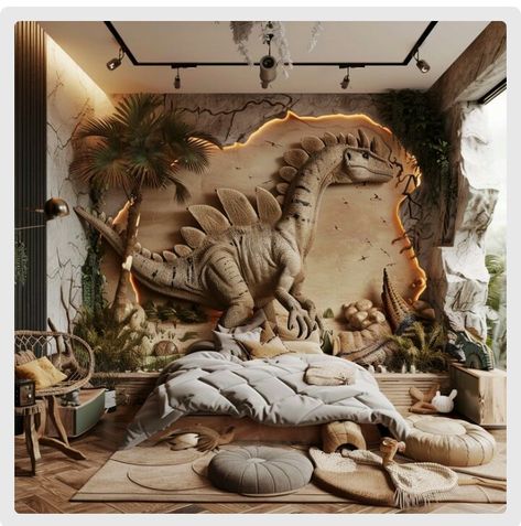 Dinosaur Theme Room, Boys Dinosaur Bedroom, Dino Room, Childhood Bedroom, Luxury Bedroom Interior, Dinosaur Room Decor, Dinosaur Bedroom, Jungle House, Dinosaur Room