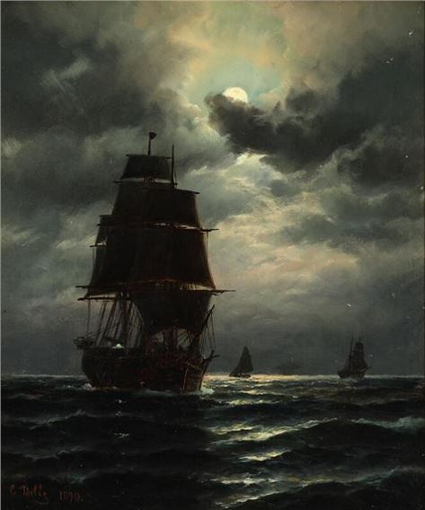 Old Oil Paintings, Old Sailing Ships, Moonlight Painting, Cardboard Painting, Ship Drawing, Ship Paintings, Boat Painting, Landscape Art Painting, Sea Painting