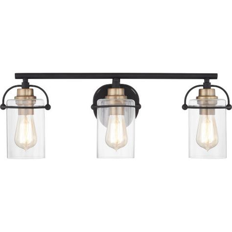 Bath Vanity Lights, Transitional Industrial, Industrial Vanity Light, Industrial Vanity, Harness Style, Black Vanity Light, Light Bathroom, Quoizel Lighting, Bathroom Light