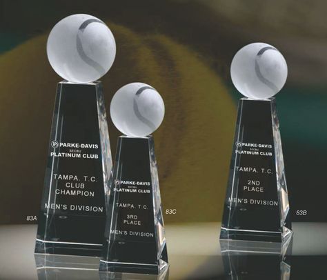 Crystal Tennis Awards Tennis Awards, Tennis Trophy, Trophy Collection, Crystal Awards, Tennis Tournament, Trophy Design, Tennis Tournaments, Engraved Crystal, Sports Awards