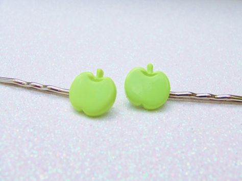 SALE  Green Apple Bobby Pins  Berry Hair Clips  by OneUglyUnicorn, $3.00 Berry Hair, Apple Hair, Granny Smith Apple, Granny Smith Apples, Bobby Pin, Granny Smith, Apple Green, Buy Handmade, Miniature Food