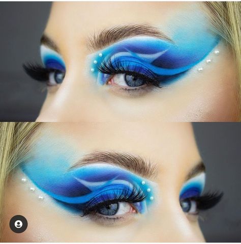 Water Makeup Look Element, Water Makeup Element, Water Inspired Makeup, Water Makeup Looks, Element Goddess, Little Mermaid Makeup, Fairy Face Paint, Water Makeup, Goddess Makeup