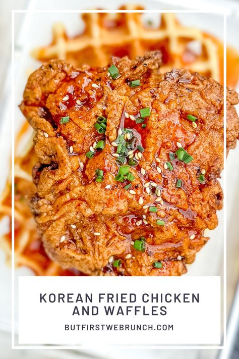 Asian Brunch Ideas, Brunch Ideas Chicken And Waffles, Chicken And Waffles Dinner, Korean Waffle, Fried Chicken And Waffles Recipe, Korean Chicken And Waffles, Brunch Chicken, Korean Fried Chicken Flavors, Asian Brunch