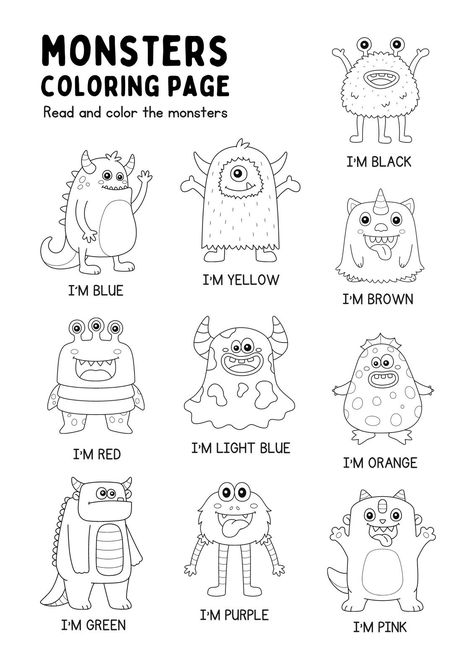 Black And White Monsters Coloring Page Worksheet - Templates by Canva Preschool Rules, Monster Activities, Classroom Goals, Kids Activities At Home, Preschool Workbooks, Halloween Worksheets, Monster Coloring Pages, English Projects, English Activities For Kids