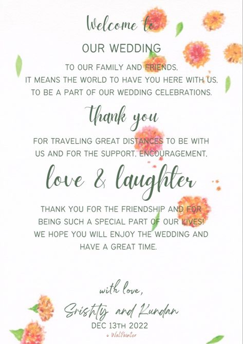 Hand painted welcome note for the guests at our wedding. Makes them feel warm and loved. Welcome Note For Wedding Guests, Haldi Ceremony Decorations, Welcome Note, Invite Ideas, Haldi Ceremony, Wedding 2024, Welcome To Our Wedding, Wedding Stationary, Ceremony Decorations