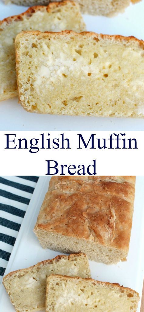 No-knead yeast bread recipe for English Muffin Bread. A delicious breakfast bread that's easy to make! Breakfast English Muffins, English Muffin Bread Recipe, Bread Machines, Pantry Meals, English Muffin Bread, Beautiful Baking, Homemade English Muffins, British Recipes, Honey Bread