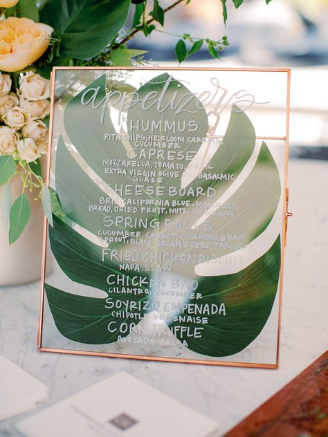 Menu Signage, Tropical Wedding Theme, Calamigos Ranch, Hawaiian Party Decorations, Tropical Bridal Showers, Hawaiian Wedding, Tropical Party, Tropical Theme, Mexico Wedding