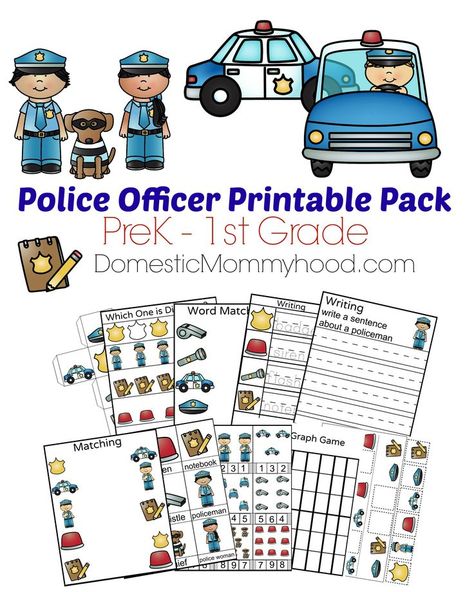 Police Officer Printable Cover DomesticMommyhood.com Police Officer Worksheets Preschool, Police Theme Preschool, Police Officer Activities For Preschool, Police Officer Activities, Police Preschool Activities, Community Helpers Police Officer, Community Helpers Police, Theme Worksheet, Community Helpers Week