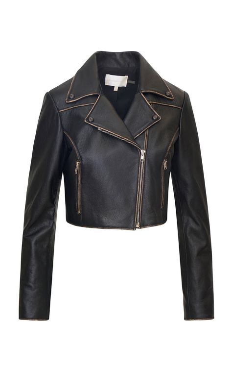 LoveShackFancy - Nyssara Shearling-Trimmed Leather Moto Jacket - Black - S - Only At Moda Operandi Leather Moto, Leather Moto Jacket, Black Xs, Moto Jacket, Moda Operandi, Clothes For Women, Leather, Black