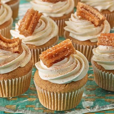 Churro Cupcakes from Pillsbury™ Baking Churro Cupcakes, Premium Cake, Bake Sale Packaging, Crisco Recipes, Baking Products, Pillsbury Recipes, Summer Baking, Cupcakes Recipe, Cake Mix Recipes