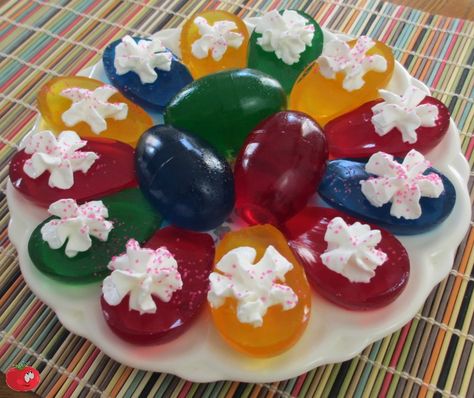 I made a batch of Jell-O Jiggler Easter eggs, and I got to thinking…. if I cut them in half and added a bit of this, and a bit of that… I’d end up with deviled eggs. Sort of. So … Continue reading → Jello Jiggler, Jello Eggs, Gelatin Cake, Pintrest Ideas, Jello Jigglers, Easy Chicken Wings, Devilled Eggs, Gelatin Recipes, Spring Treats