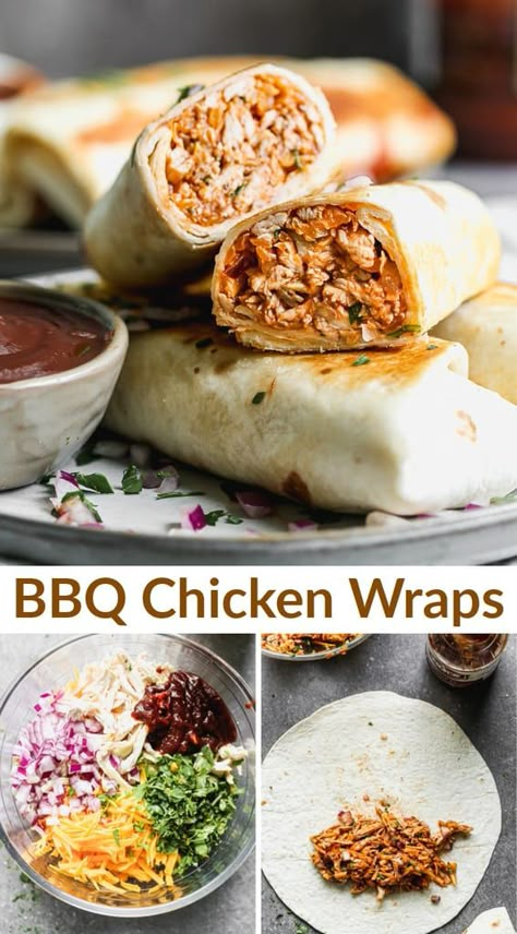 My family loves these Crispy BBQ Chicken Wraps, and I love how easy they are to make for dinner using leftover cooked chicken, bbq sauce, cheese, onion and cilantro. #wrap #bbqchicken #chicken #bbq #tortilla #lunch #easydinner via @betrfromscratch Crispy Bbq Chicken, Yummy Nummies, Bbq Chicken Wraps, Chicken Wrap Recipes, Chicken Bbq, Sandwich Ideas, 75 Hard, Pinwheel Recipes, Lost 100 Pounds