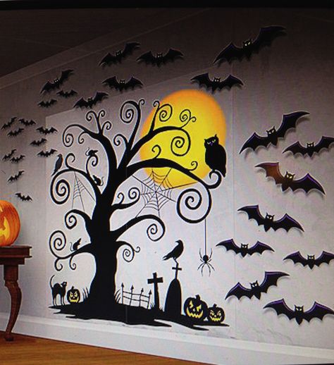 wall decor Halloween Scene Setters, Porta Halloween, Halloween Tattoo, Halloween Wall Decor, Halloween Silhouettes, Halloween Door Decorations, Halloween Scene, Easy Diy Halloween, Gothic Halloween