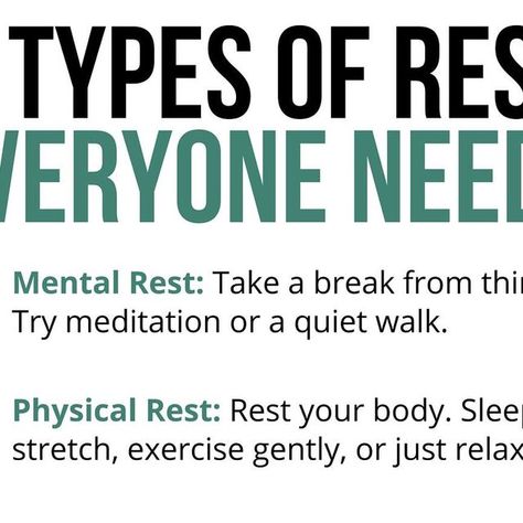 Business | Entrepreneurship | Self Improvement on Instagram: "Rest isn’t just about getting enough sleep, it’s about rejuvenating your mind, body, and soul. We often push ourselves to the limit, thinking that hustling 24/7 is the only way to success. But in reality, taking time to rest can actually make us more productive and focused. 

There are six essential types of rest that everyone needs:

1. Mental Rest: Give your mind a break from constant thinking. Try meditation, take a walk, or simply sit in silence for a few minutes.

2. Physical Rest: Your body needs downtime too. Whether it’s getting a good night’s sleep, stretching, or just relaxing, it’s important to rest physically.

3. Emotional Rest: It’s okay to say no when you’re feeling drained. Be honest with yourself and others abou Emotional Rest, Physical Rest, Types Of Rest, Time To Rest, Being Lazy, A Balanced Life, Enough Sleep, Way To Success, Feeling Drained