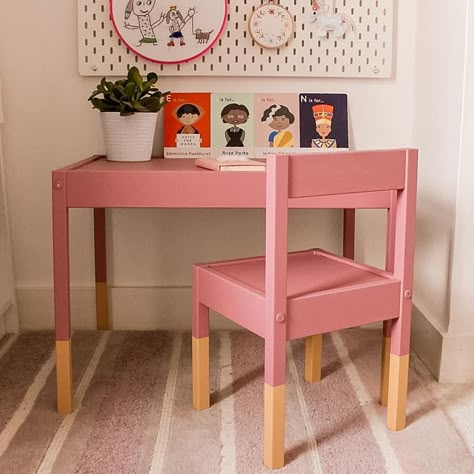 Ikea Kids Table Makeover, Toddler Desk Ideas, Ikea Toddler Table, Painted Kids Table, Children Table And Chairs, Paint Kids Table, Ikea Kids Table, Toddler Desk And Chair, Toddler Desk